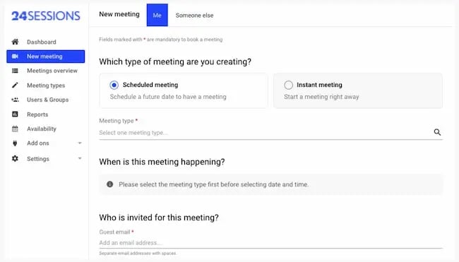 Scheduling tool example: 24Sessions