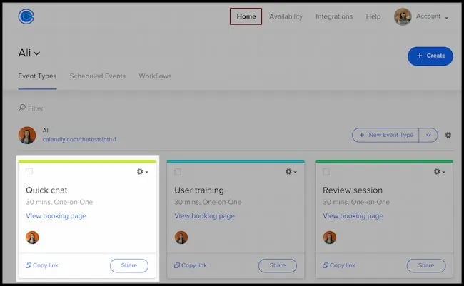 Scheduling tool example: Calendly