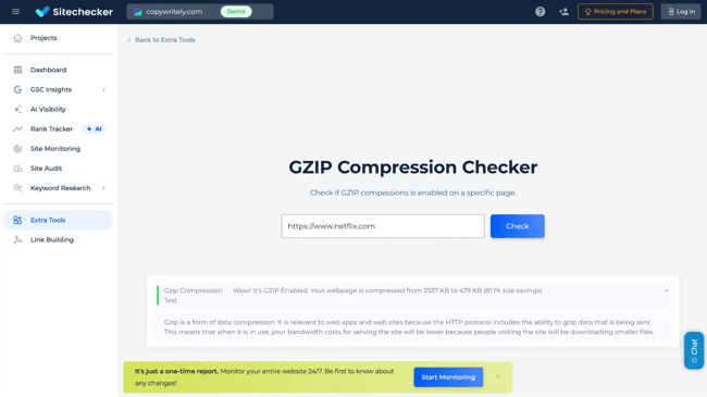 gzip compression site checker