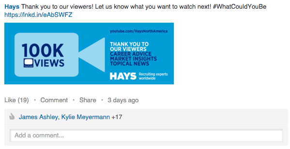 hays linkedin update.