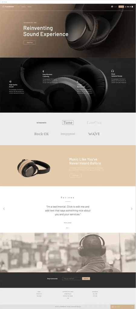 headphones landing page template, wix
