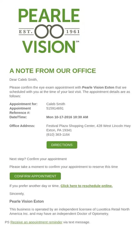 healthcare email examples, pearle vision