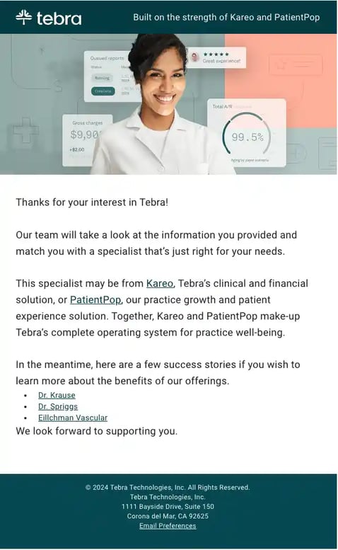 healthcare email examples, tebra
