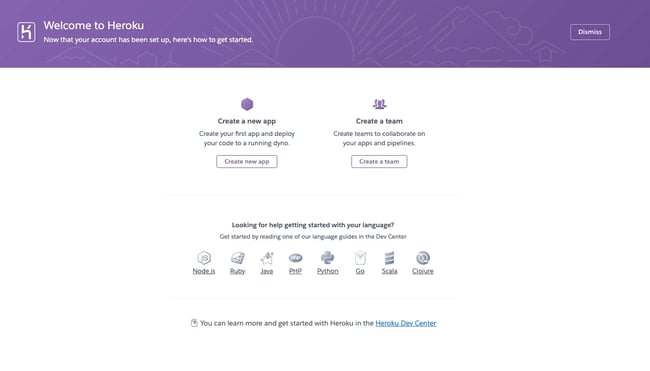 Dashboard in Heroku, a PaaS (platform as a service) tool