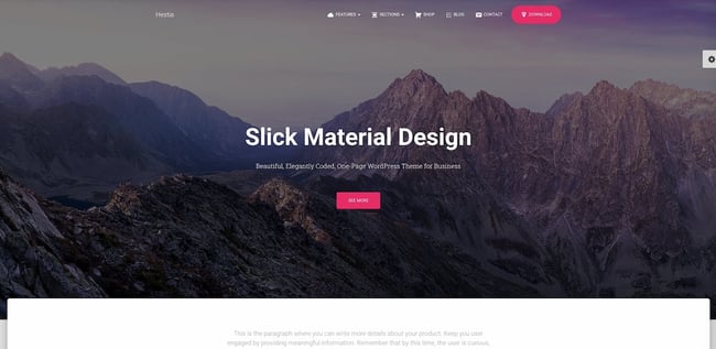 Hestia drag-and-drop theme demo website (home page)