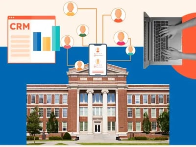higher education crm represented by university building and graphics