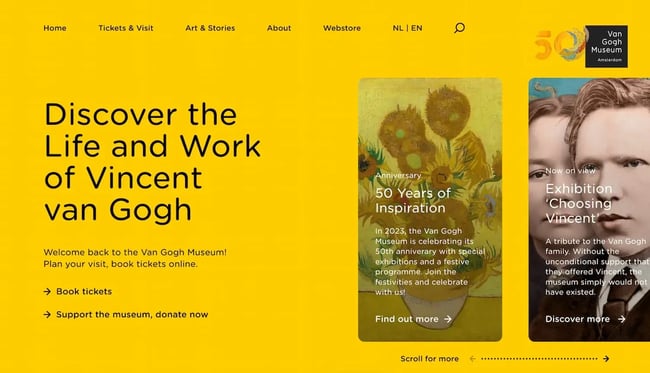 homepage for the museum website van gogh museum