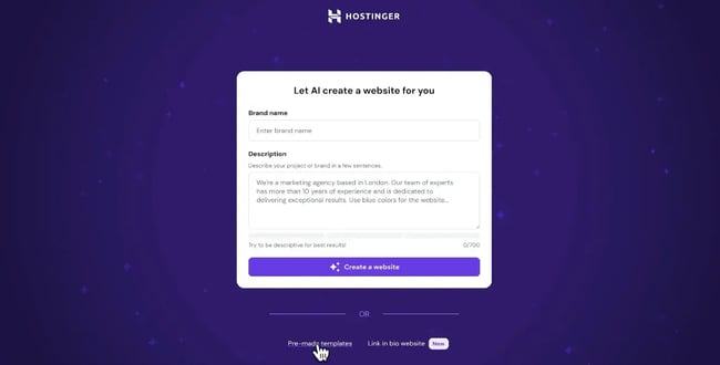 hostinger ai website builder, blog hosting setup