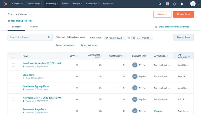 how to create a registration form hubspot step 3: create form