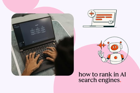 How to rank in AI search results �� marketer reviewing AI overview citations on laptop screen