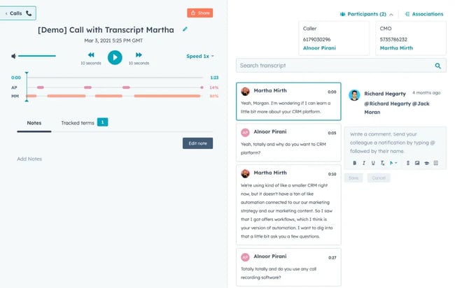 how to start a sales conversation, hubspots conversation intelligence tool showing team performance feature