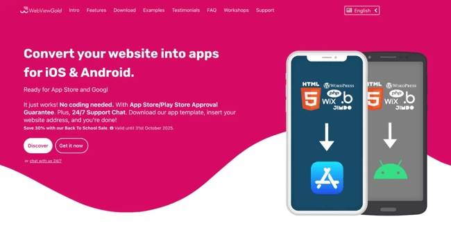 how to turn a website into an app, webviewgold