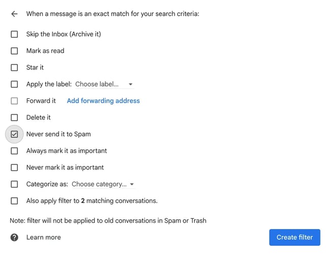 how to whitelist an email in gmail tick ‘never send to spam’