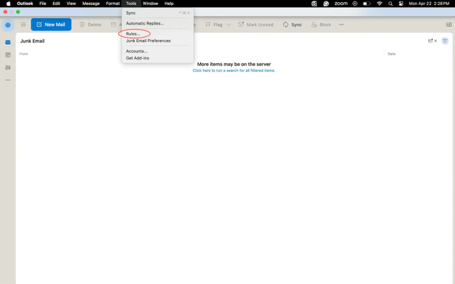 how to whitelist an email in windows 365 desktop select tools and rules