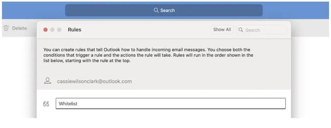 how to whitelist an email in windows 365 desktop, name your rule ‘whitelist’