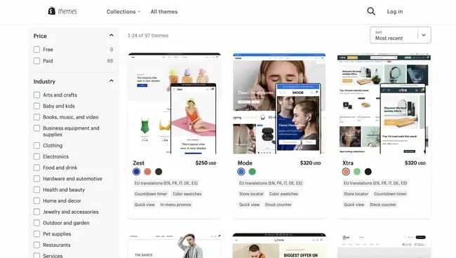 When considering how much does a website cost, factor in theme prices. Here's the Shopify theme marketplace. 