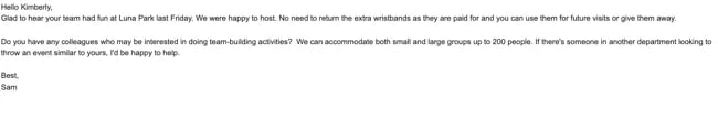 How to ask for referrals example: Luna Park 