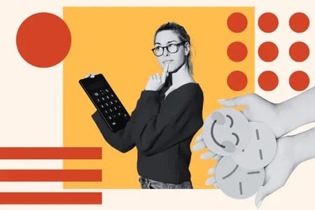 woman uses nps calculation with a big calculator