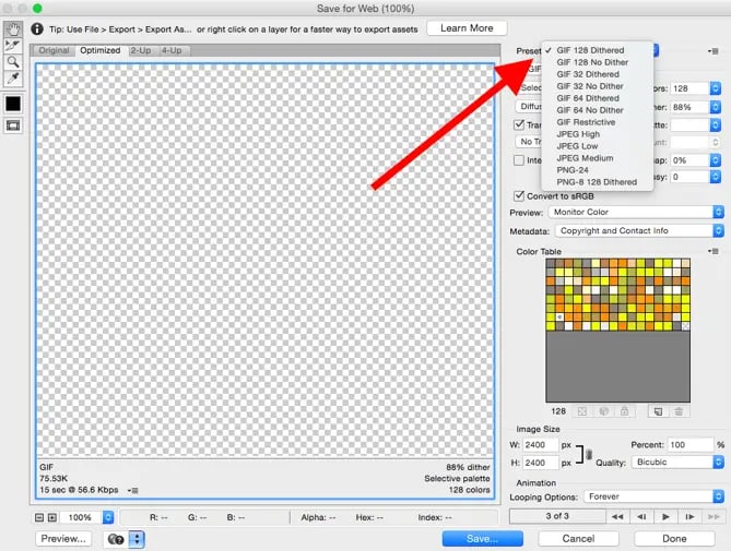 save-for-web-preset-dropdown