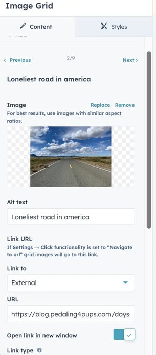 gallery page menu example