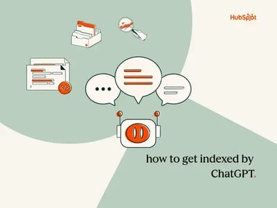 how to get indexed by ChatGPT graphic with bot and code graphics