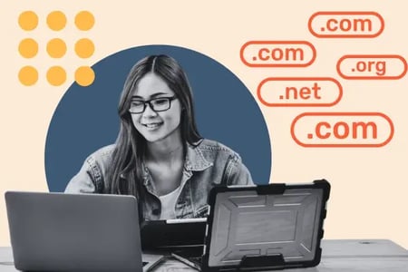 woman deciding .com vs .net domain extension