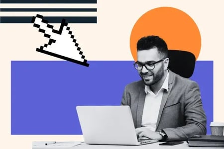 man looks up how to set up a website on his laptop