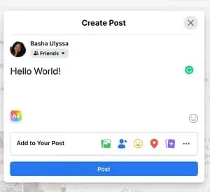 Screenshot showing the Facebook create post window