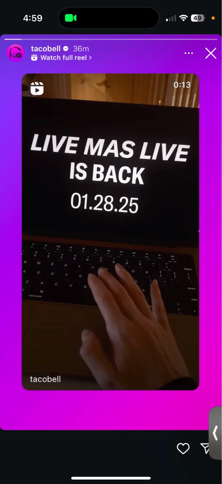screenshot showing taco bells instagram story