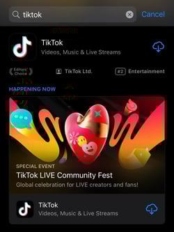 Searching tiktok on the App Store.