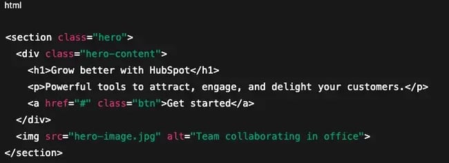 html for hero image, center key elements