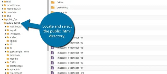 Open your public_html folder to edit your .htacess file to resolve HTTP error when uploading images to WordPress