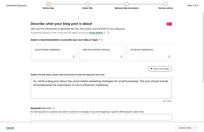 hubspot content hub ai content writer, breeze ai blog writing