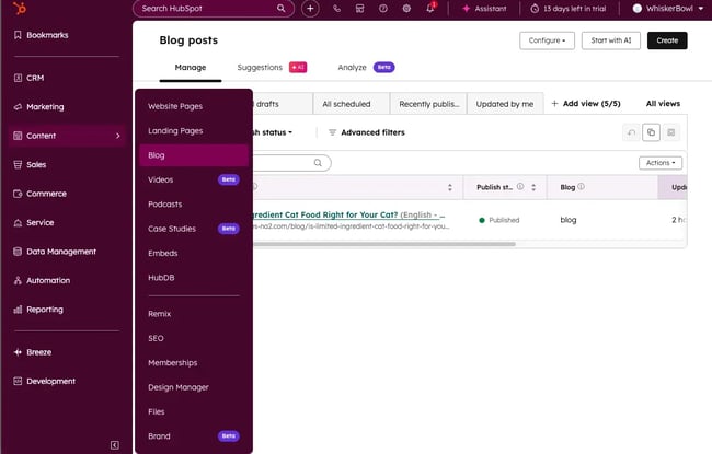 hubspot content hub blog hosting, blog cms