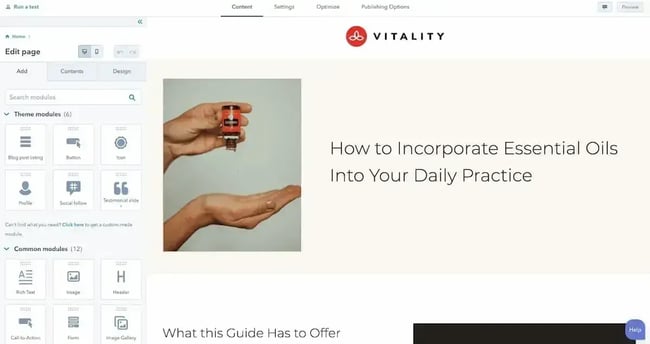 hubspot content hub, drag and drop page builder