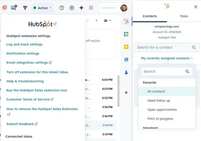 hubspot extension settings