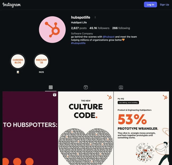 hubspot life instagram account example of b2b social media marketing