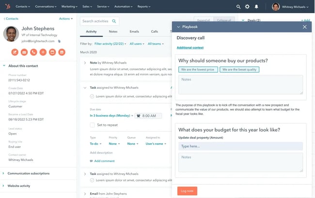 hubspot��s ai-powered sales playbook providing context for lead conversations