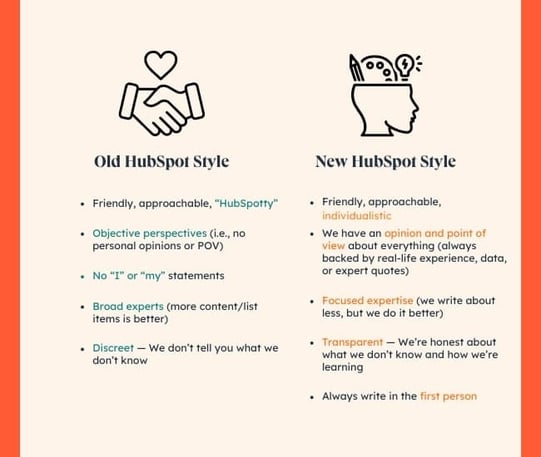 Image showing ̽ѡ's new approach to editorial vs their old approach.