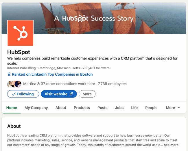 linkedin company page best practices: completed LinkedIn page