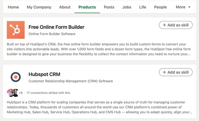 linkedin company page best practices: add products