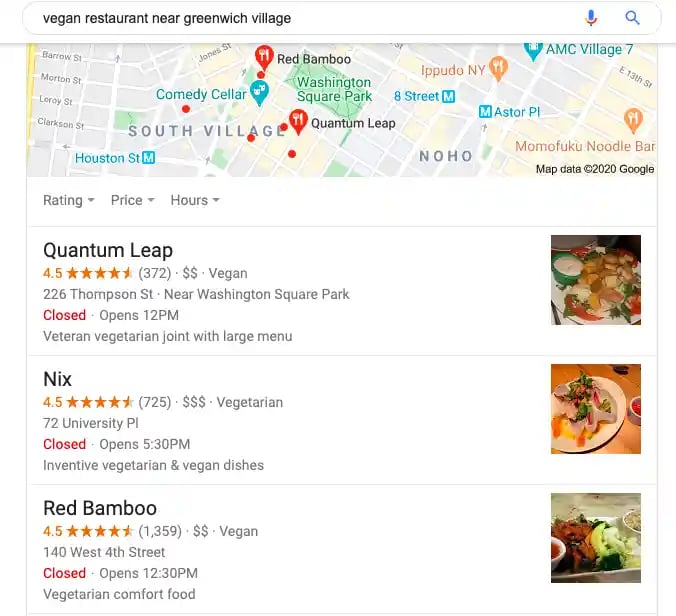 Sample "Near me" search results