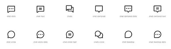phosphor icons unfilled outlined black chat icons