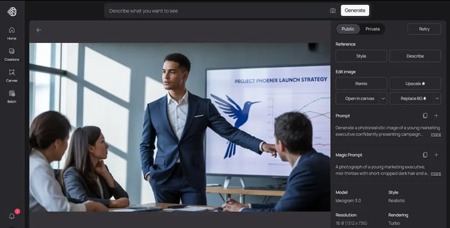 ideogram interface for ai images, ai generated boardroom