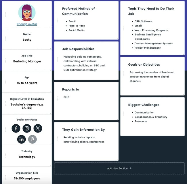 if you dont have a client persona, you can build a profile using hubspots free template