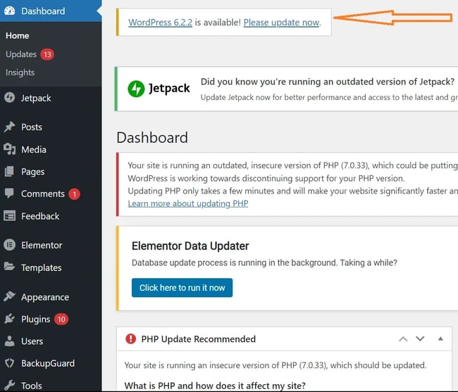 How to Update WordPress Manually via Dashboard: Click Update Now