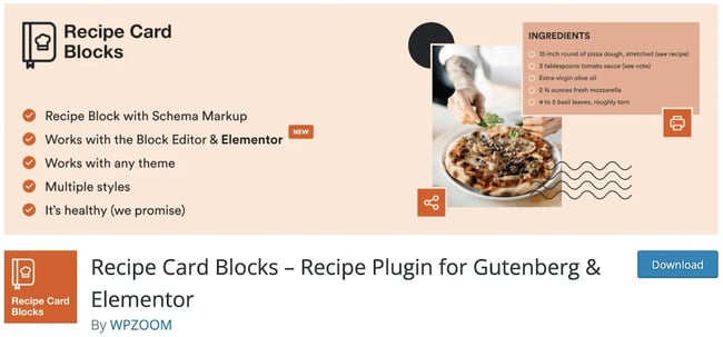 Recipe Card Blocks download screen