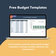 Laptop displaying an annual budget template with various budget categories and a monthly spending chart, set against a dark blue background with text highlighting 