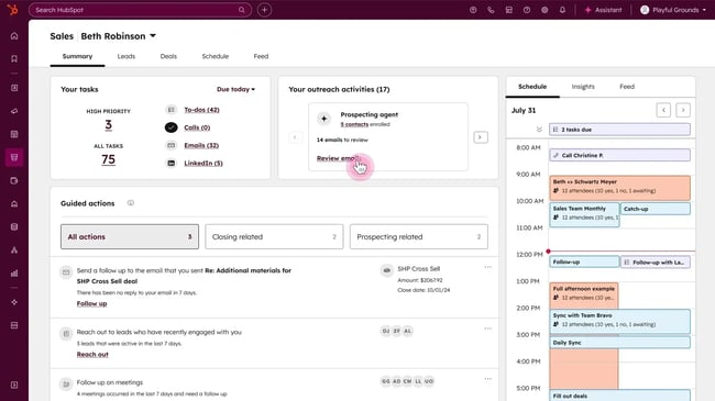 image showing a unified dashboard in hubspots workspace