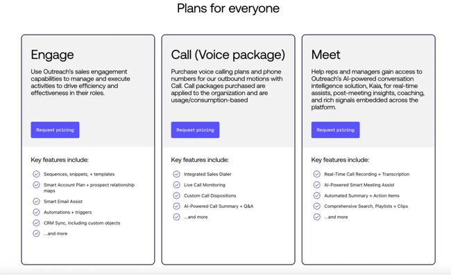 image showing pricing plans for outreach